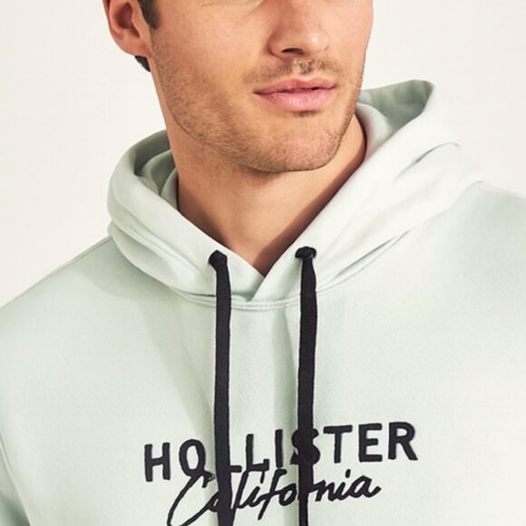 NWOT Hollister California Embroidered Turquoise Light Green Hoodie Pullover - Picture 2 of 10